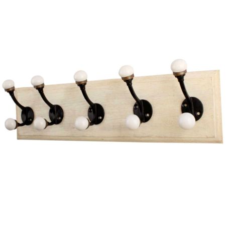 Black Double Loop Ceramic Iron Wooden Hooks